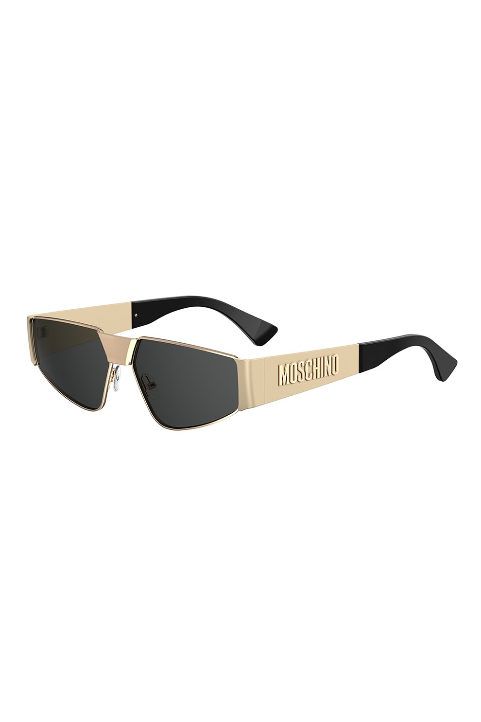 Moschino, Ochelari de soare dreptunghiulari cu lentile uni, Auriu/Negru, 59-14-140 Standard