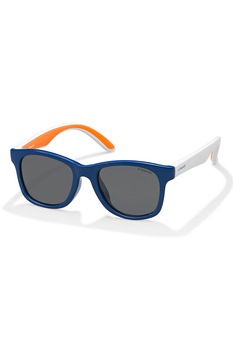Polaroid, Ochelari de soare polarizati cu model colorblock, Albastru royal/Alb/Oranj, 48-19-130 Standard Polaroid, Ochelari de soare polarizati cu model colorblock, Albastru royal/Alb/Oranj, 48-19-130 Standard