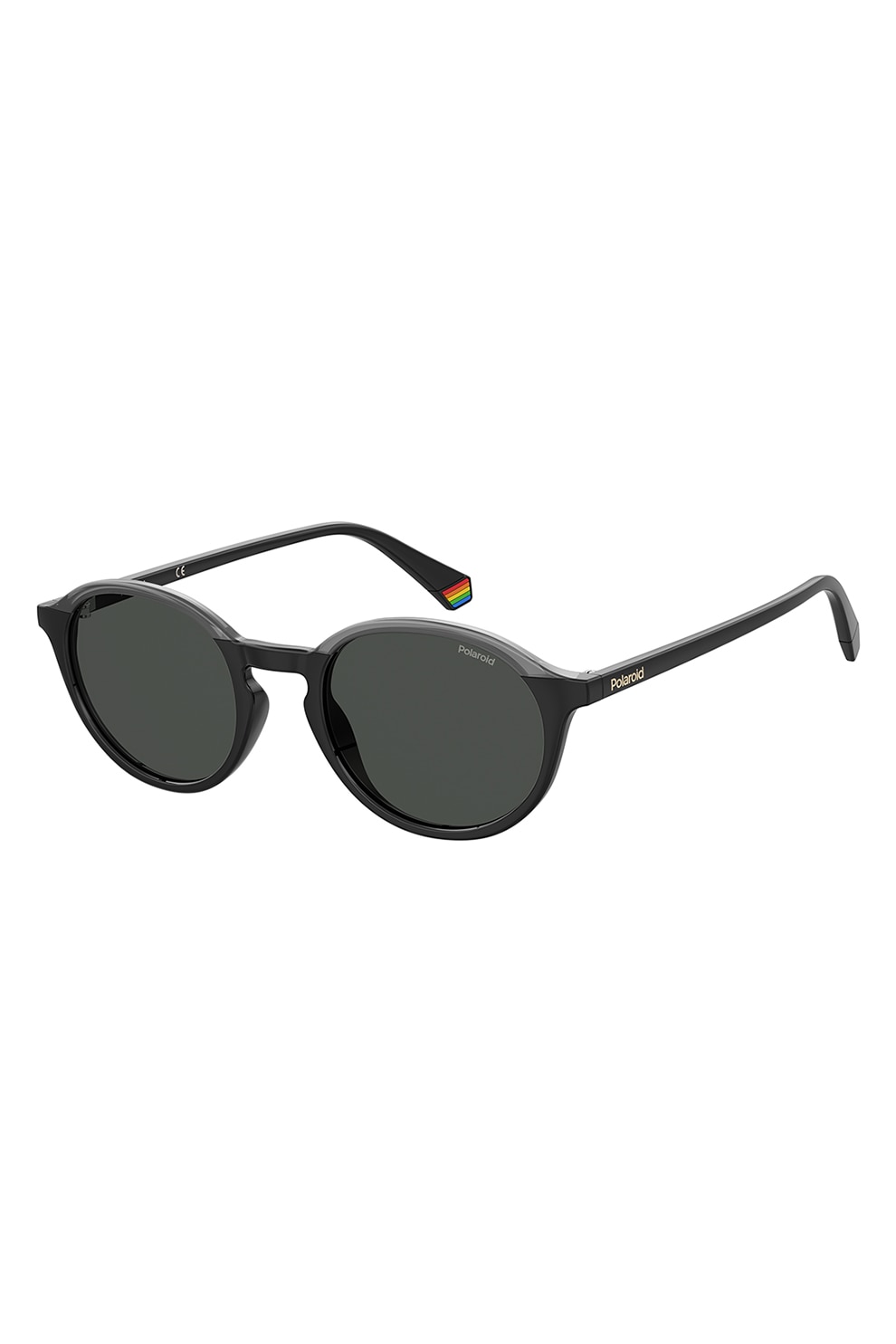 Polaroid, Ochelari de soare rotunzi unisex polarizati, Negru/Gri, 50-21-145 Standard
