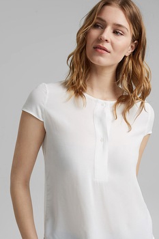 Esprit, Bluza cu decolteu rotund si nasturi, Alb prafuit Esprit, Bluza cu decolteu rotund si nasturi, Alb prafuit
