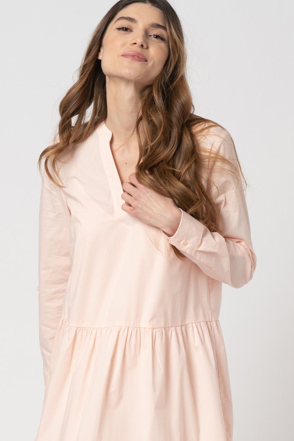 Esprit, Rochie lejera cu guler tip tunica, Roz somon, M