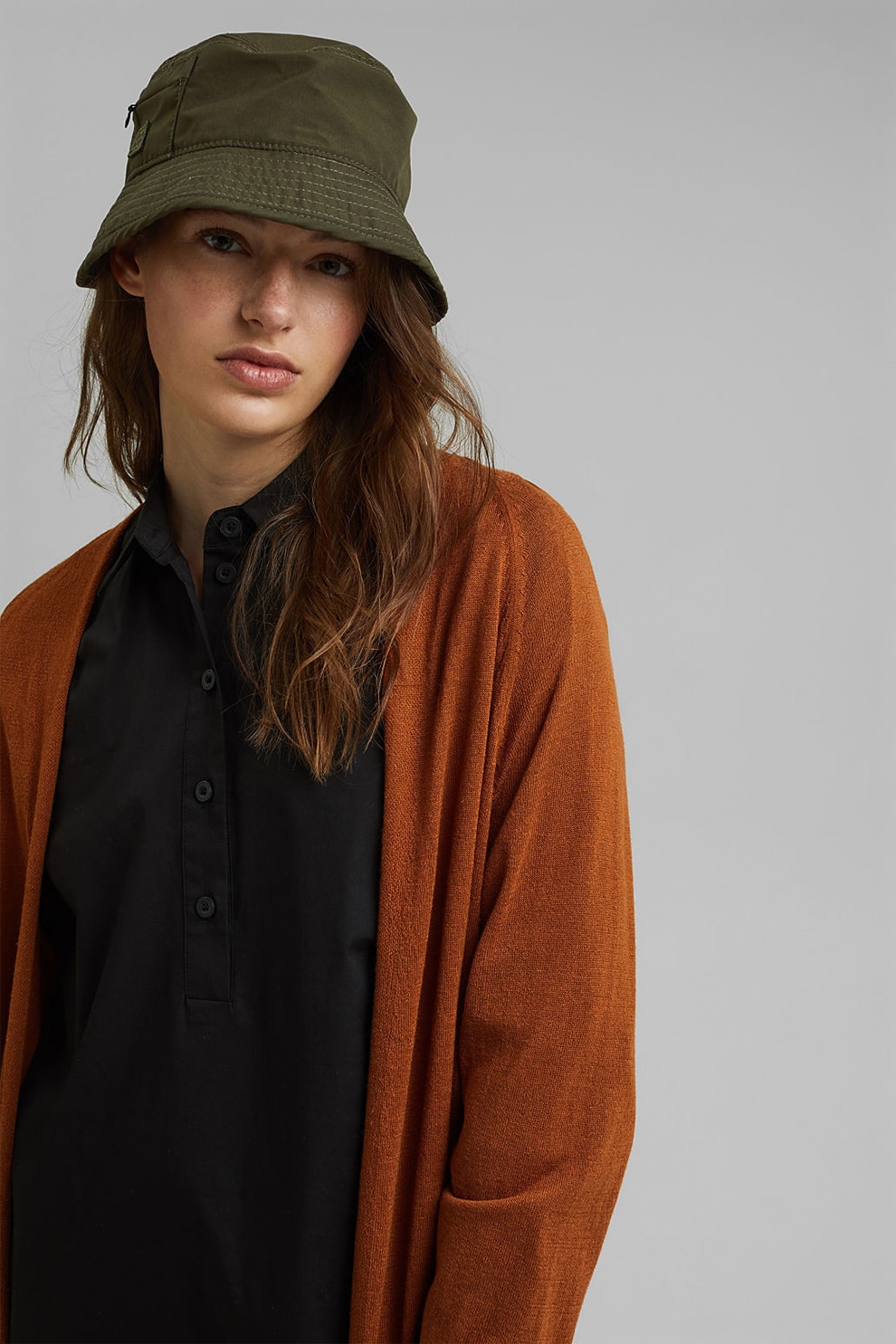 EDC by Esprit, Rochie din amestec de bumbac organic cu guler, Negru