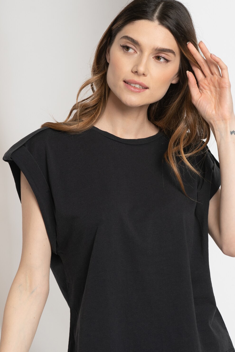 EDC by Esprit, Tricou de bumbac organic cu benzi pe umeri, Negru