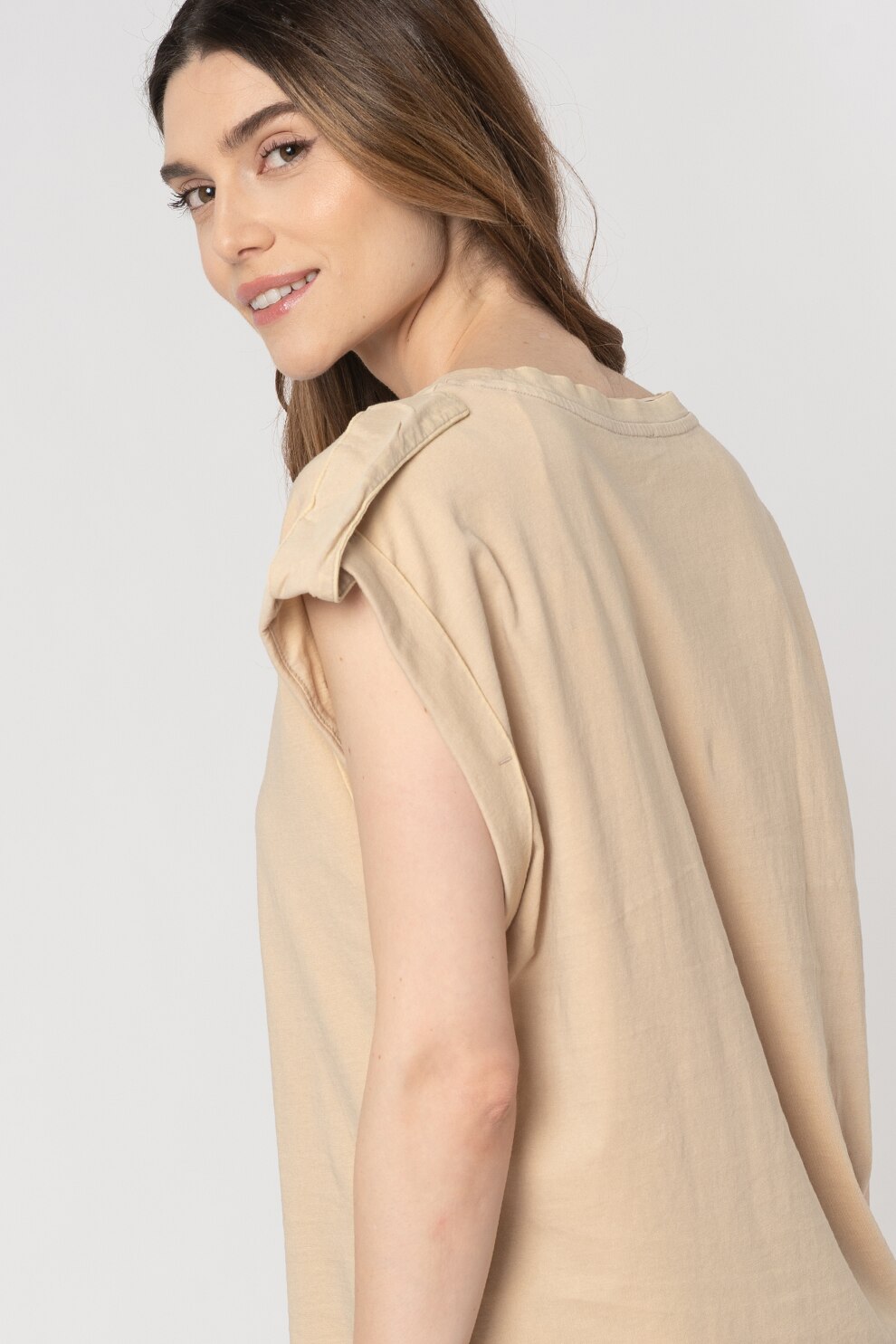 EDC by Esprit, Tricou de bumbac organic cu benzi pe umeri, Maro camel