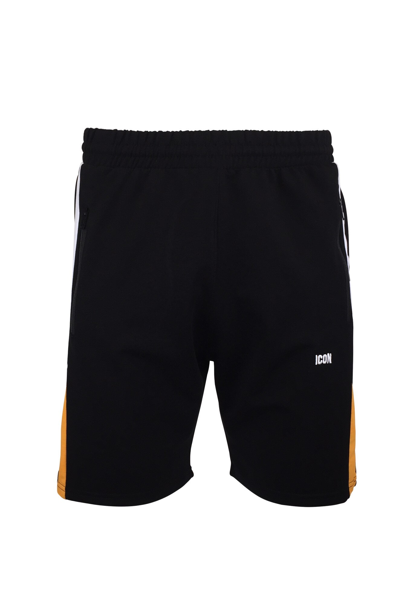 Bermude barbat, negru, 2 buzunare laterale si un buzunar la spate cu fermoare, imprimeu 