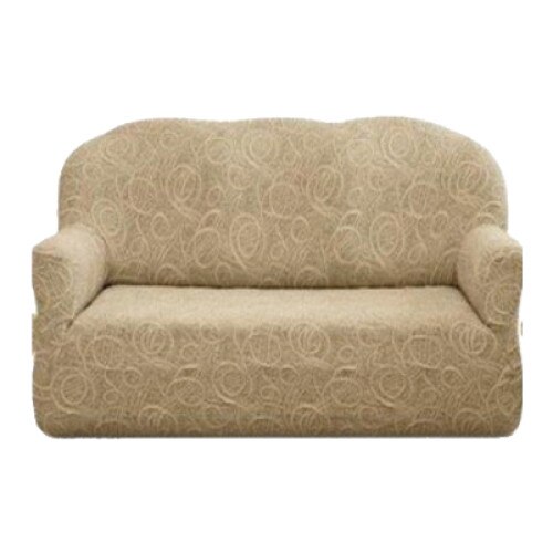 Husa multielastica jacquard canapea 2 locuri, Bej prafuit cercuri