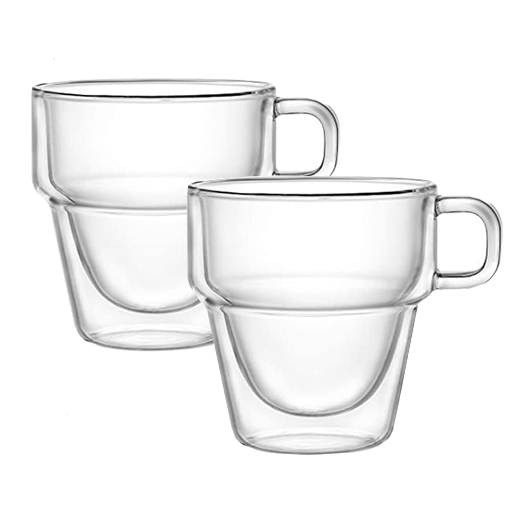 Set 2 cesti cu pereti dubli Quasar & Co. suprapozabile, sticla termorezistenta, transparente, 250 ml