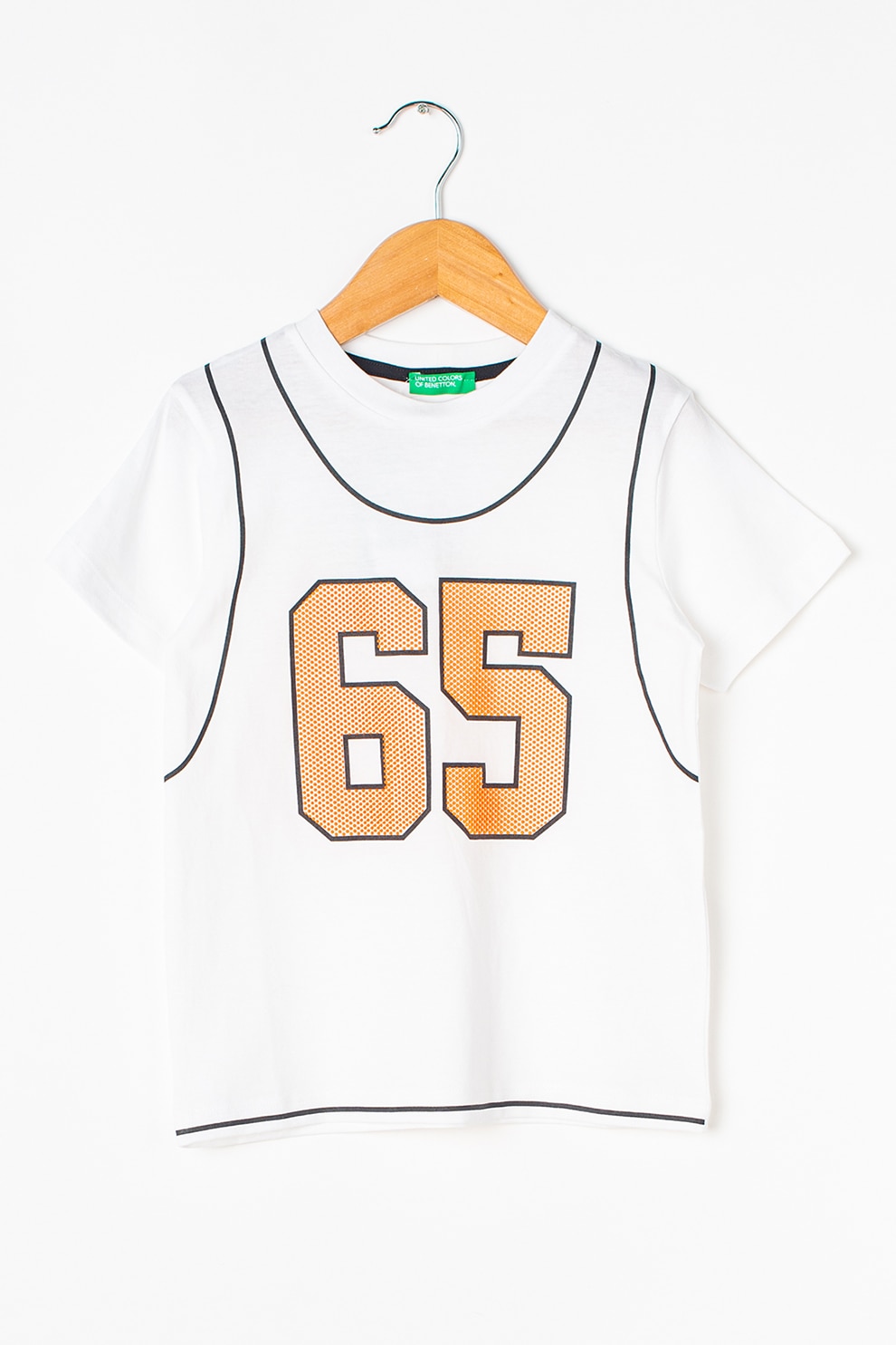 United Colors of Benetton, Tricou de bumbac cu imprimeu, Alb/Portocaliu