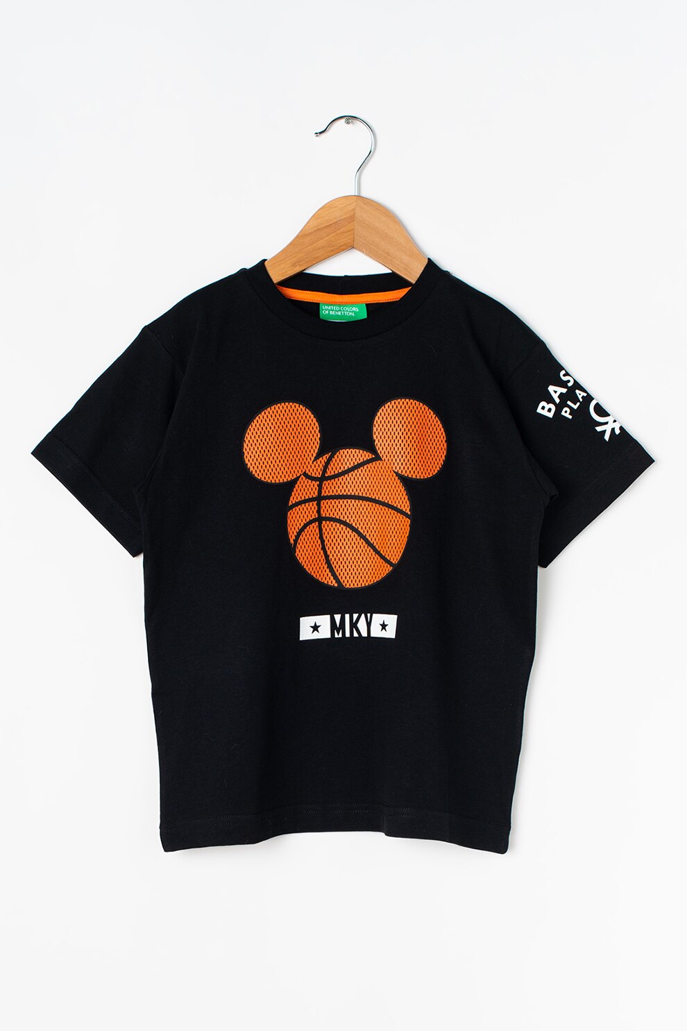 United Colors of Benetton, Tricou de bumbac cu imprimeu, Negru/Oranj