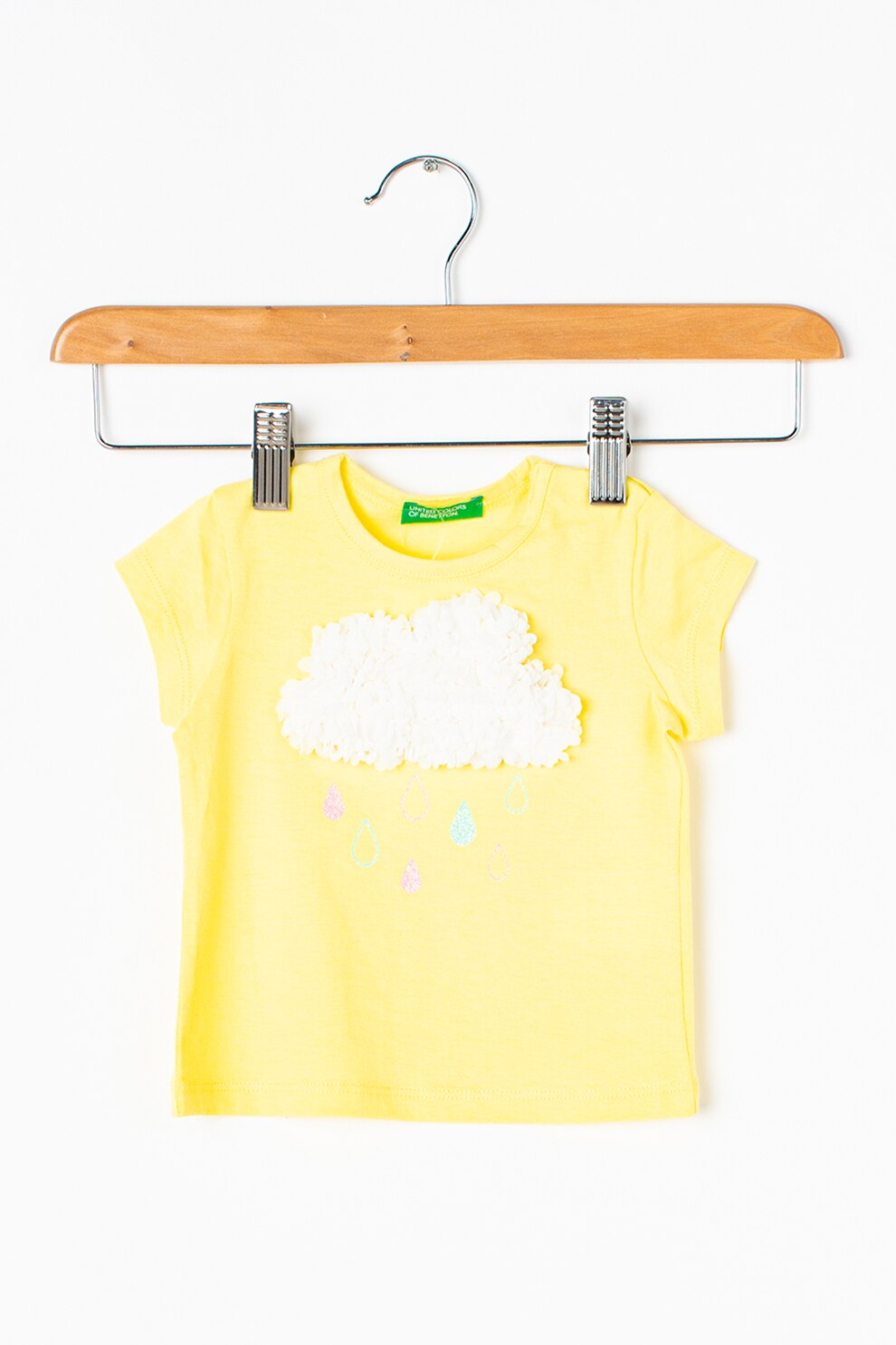 United Colors of Benetton, Tricou de bumbac cu aplicatie decorativa, Galben