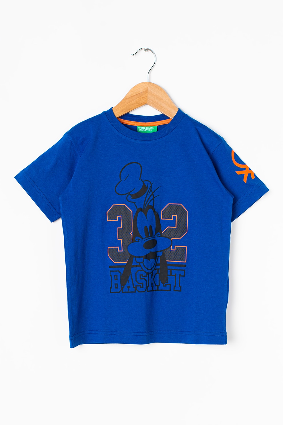 United Colors of Benetton, Tricou de bumbac cu imprimeu, albastru royal, negru, oranj