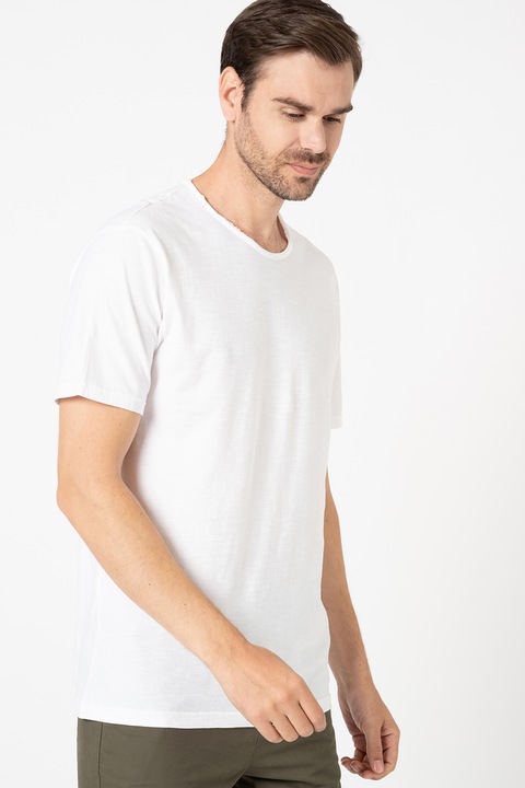 United Colors of Benetton, Tricou de bumbac cu decolteu la baza gatului, Alb, S