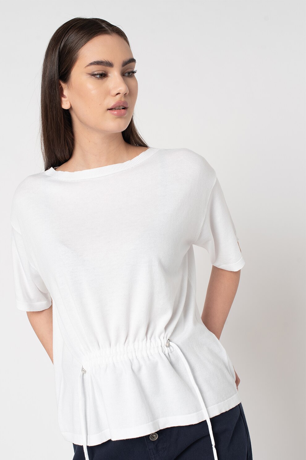 United Colors of Benetton, Bluza din amestec de modal cu maneci cazute, Alb, XS-S