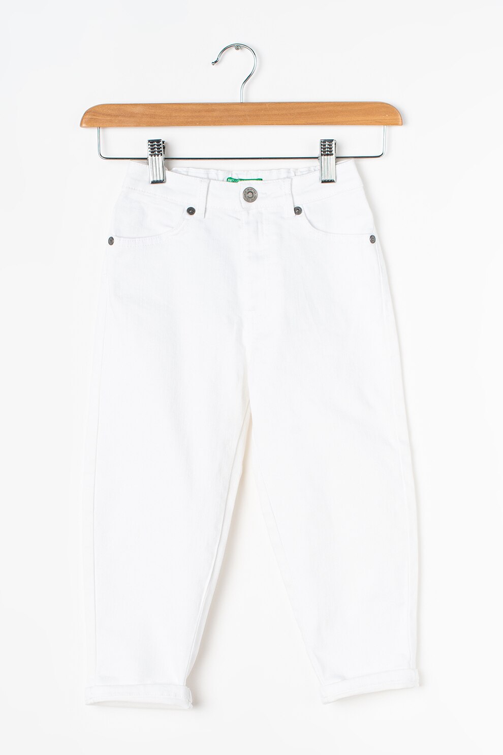 United Colors of Benetton, Blugi mom fit cu talie inalta, Alb