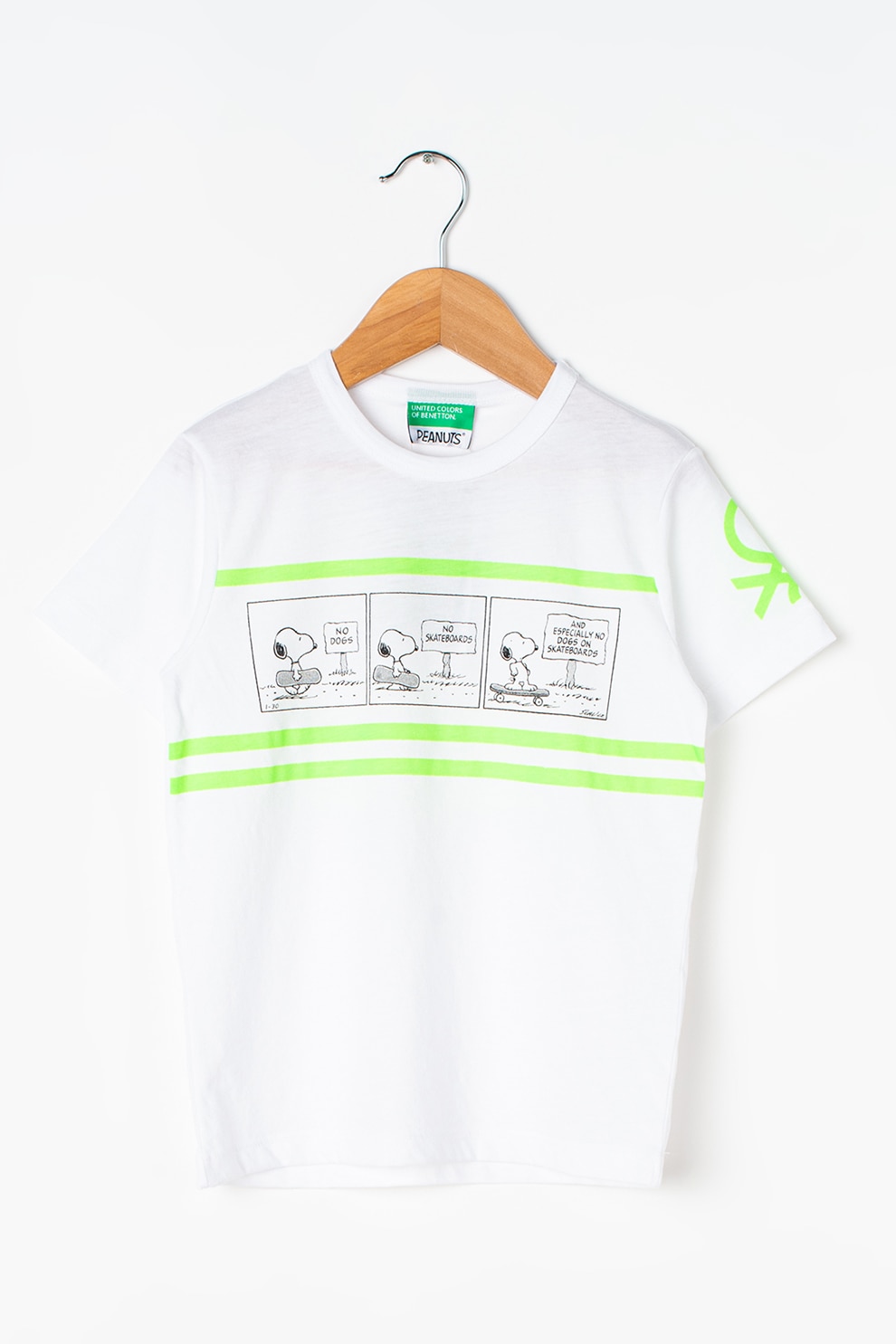 United Colors of Benetton, Tricou cu imprimeu Snoopy, Alb/verde, 120 CM