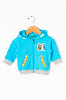 United Colors of Benetton, Hanorac cu imprimeu si logo brodat, 62 CM, Albastru/Oranj neon United Colors of Benetton, Hanorac cu imprimeu si logo brodat, 62 CM, Albastru/Oranj neon