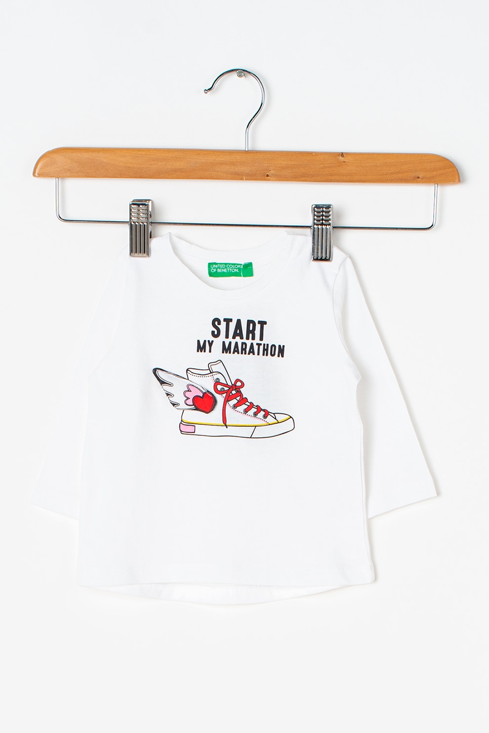 United Colors of Benetton, Bluza de bumbac cu imprimeu grafic, Alb/Negru/Rosu