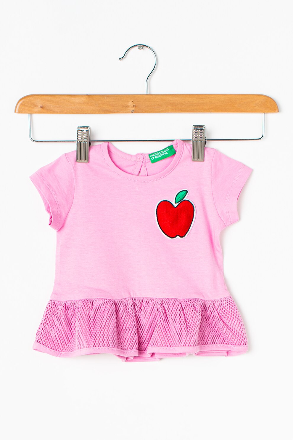 United Colors of Benetton, Tricou de bumbac cu terminatie evazata, Roz/Rosu