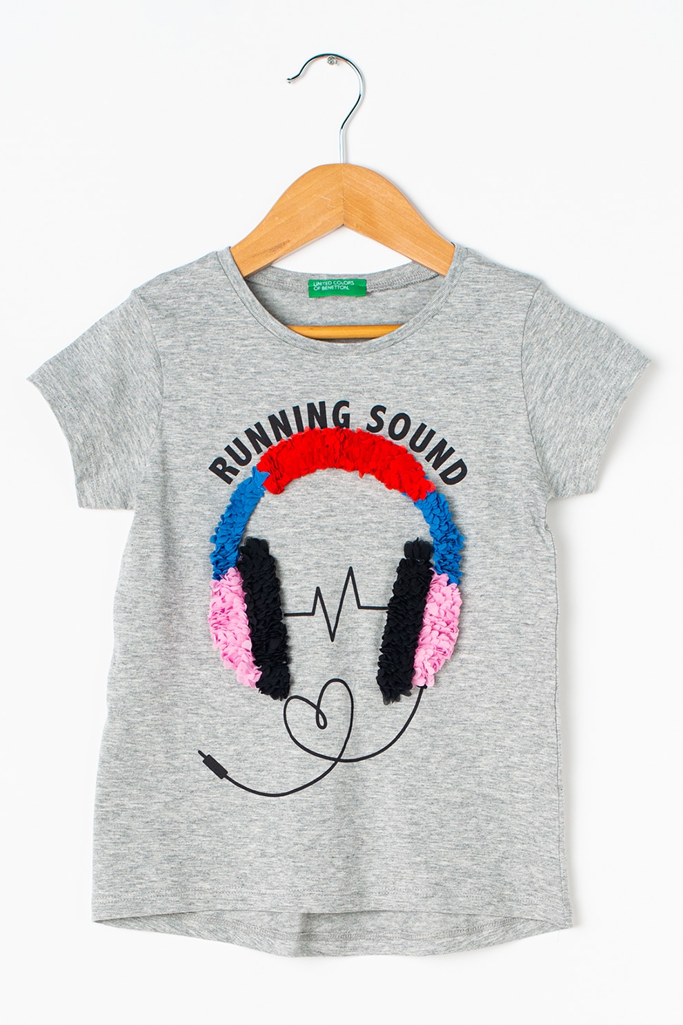 United Colors of Benetton, Tricou de bumbac cu imprimeu, gri melange, roz, rosu