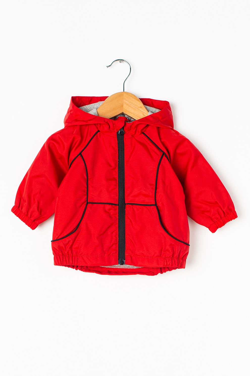 United Colors of Benetton, Jacheta cu gluga si buzunare oblice, Rosu inchis, 68 CM
