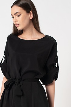 United Colors of Benetton, Rochie mini evazata cu cordon, Negru United Colors of Benetton, Rochie mini evazata cu cordon, Negru