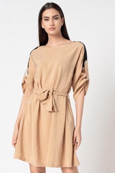 United Colors of Benetton, Rochie mini evazata cu cordon, Bej/Negru United Colors of Benetton, Rochie mini evazata cu cordon, Bej/Negru