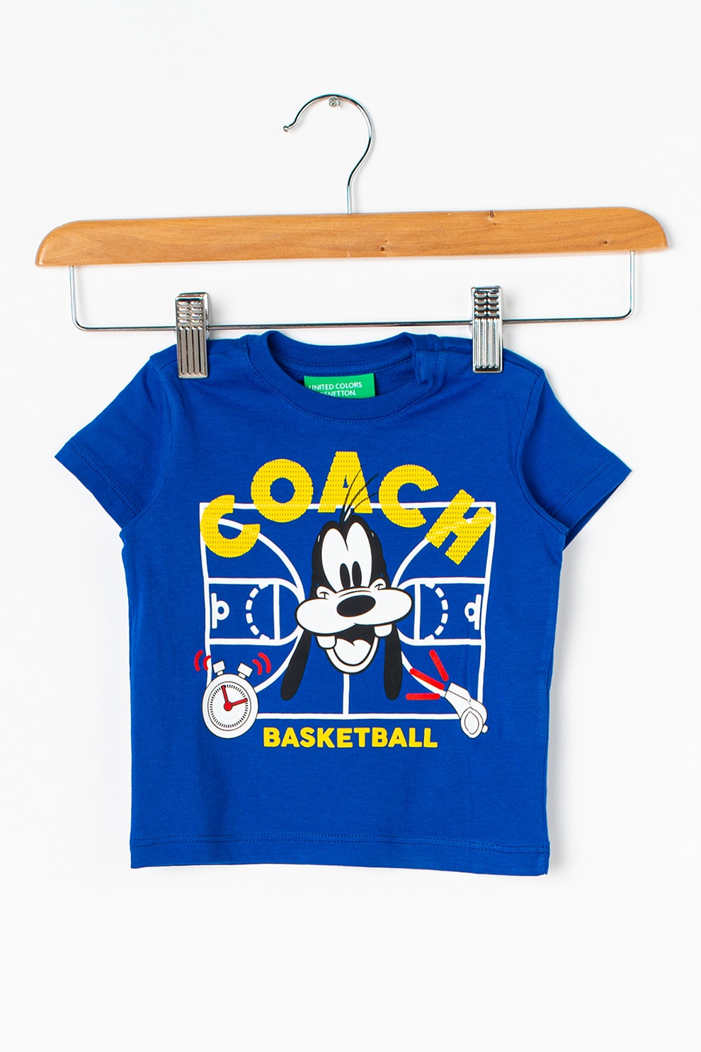 United Colors of Benetton, Tricou cu imprimeu grafic, Albastru royal/Galben/Alb