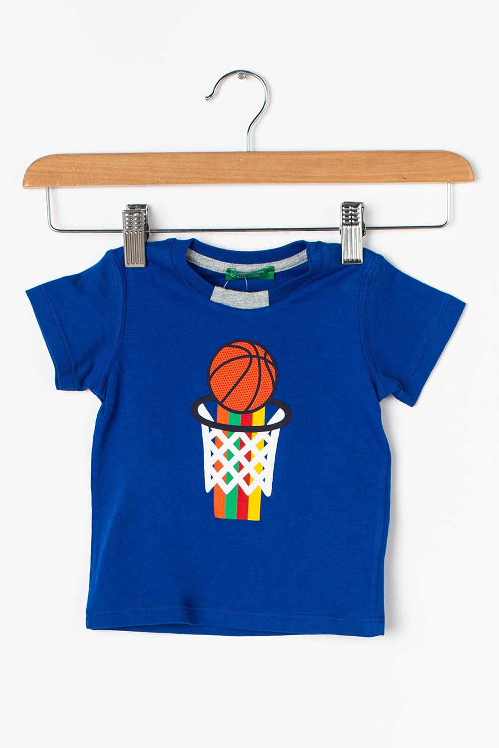 United Colors of Benetton, Tricou de bumbac cu imprimeu, Albastru royal/Oranj/Verde