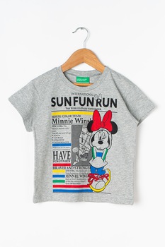 United Colors of Benetton, Tricou de bumbac cu imprimeu, Gri melange/Rosu/Galben, 110 CM United Colors of Benetton, Tricou de bumbac cu imprimeu, Gri melange/Rosu/Galben, 110 CM