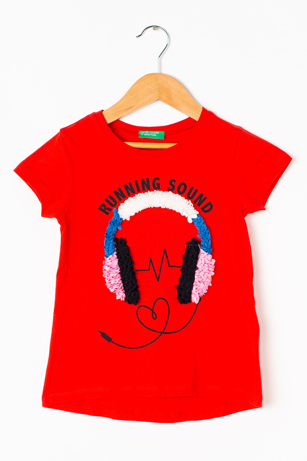 United Colors of Benetton, Tricou de bumbac cu imprimeu, Rosu/Alb/Roz