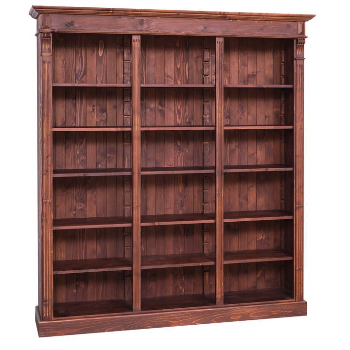 Biblioteca tripla colectia directoire, culoare cires, lacuit & vopsit, 100% lemn masiv, 197x180x39 cm