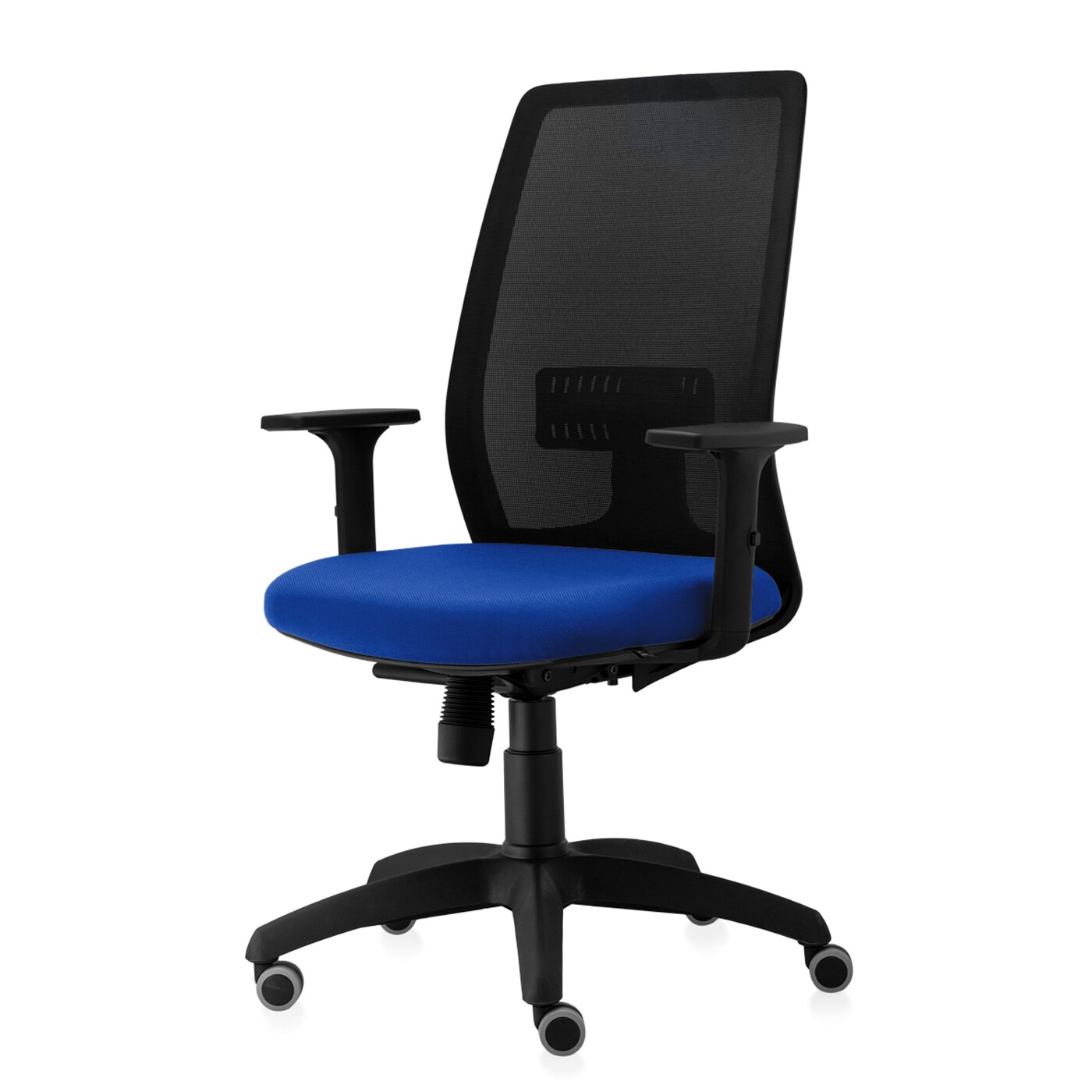 Scaun ergonomic de birou TRAFFIC CHAIRS CONCEPT ECO, mesh NEGRU, sezut ALBASTRU INCHIS, spatar mesh, brate reglabile, mecanism multiblock, role gumate, suport lombar reglabil
