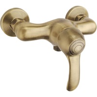 Baterie dus retro Idrobric Distri, monocomanda, auriu antichizat, cartus ceramic 40mm, ornamentele perete si conexiunile excentrice