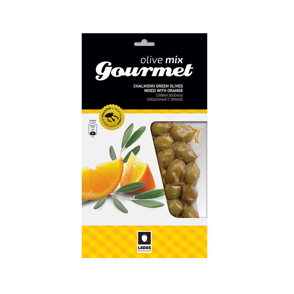 Masline verzi marinate cu portocale, Ladas, 250g