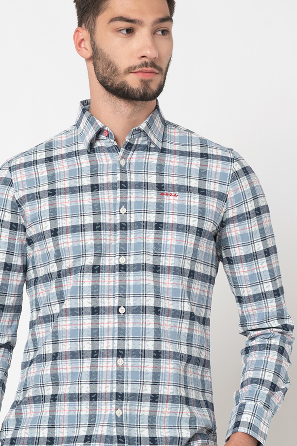 New Zealand Auckland, Camasa cu model in carouri Waitaki, Alb/Gri deschis/Bleumarin, S