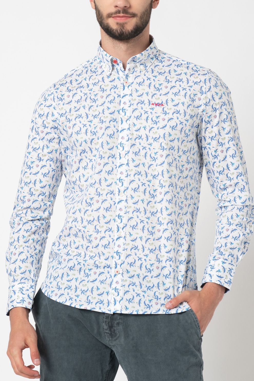 New Zealand Auckland, Camasa cu imprimeu Castle, Alb/Albastru inchis/Verde, M