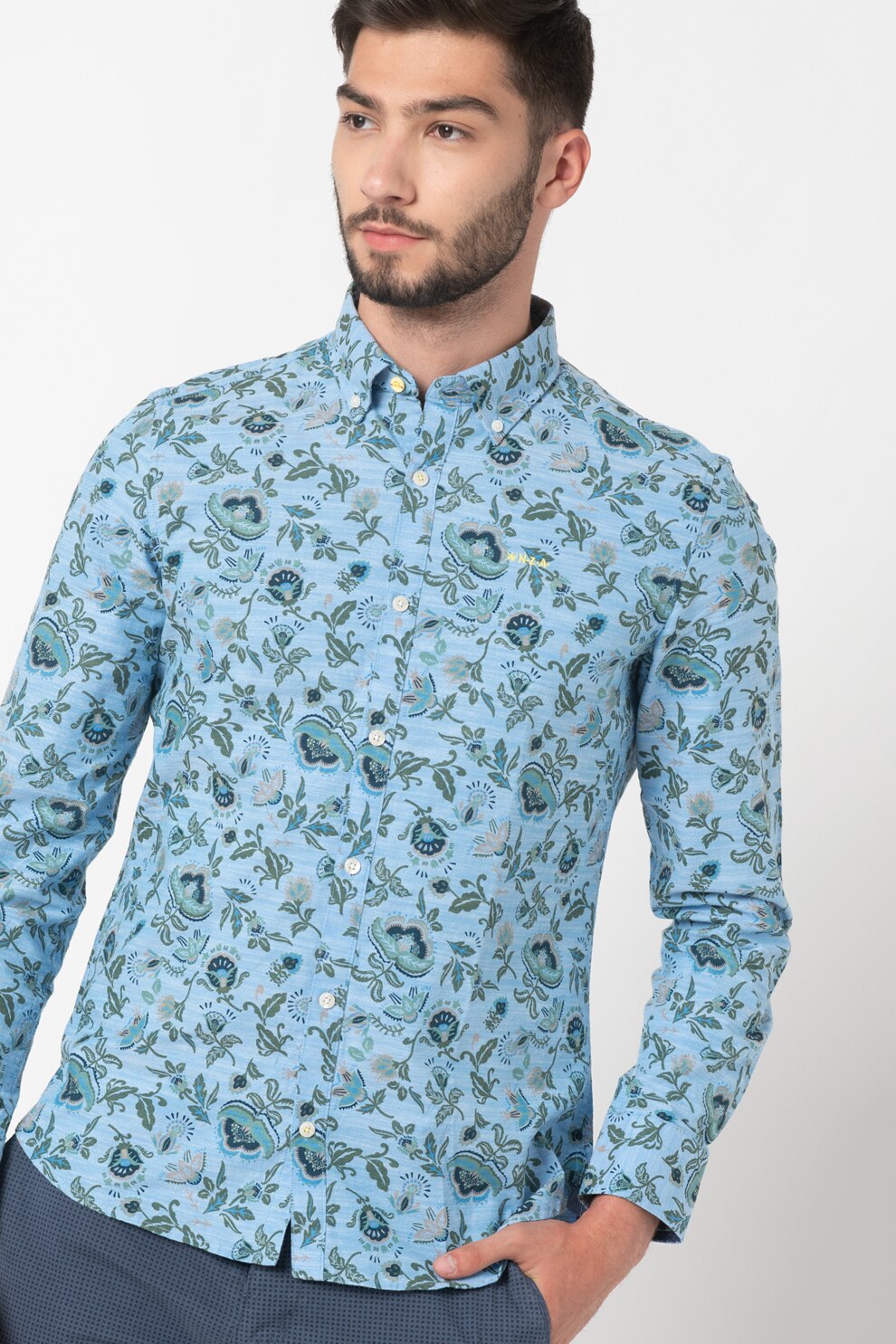 New Zealand Auckland, Tricou de bumbac cu model floral Waiuku, bleu, verde, bleumarin