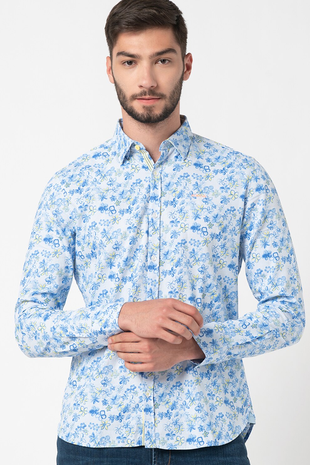 New Zealand Auckland, Camasa cu model floral Kanono, alb, bleu, galben, L