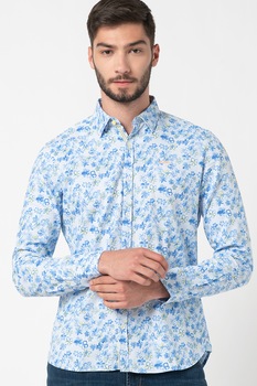 New Zealand Auckland, Camasa cu model floral Kanono, alb, bleu, galben, L New Zealand Auckland, Camasa cu model floral Kanono, alb, bleu, galben, L