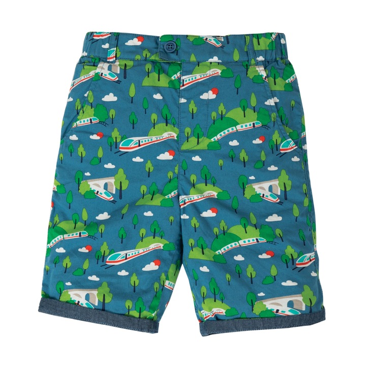 Pantaloni scurti cu doua fete, tren de viteza, bumbac organic, multicolor, copii