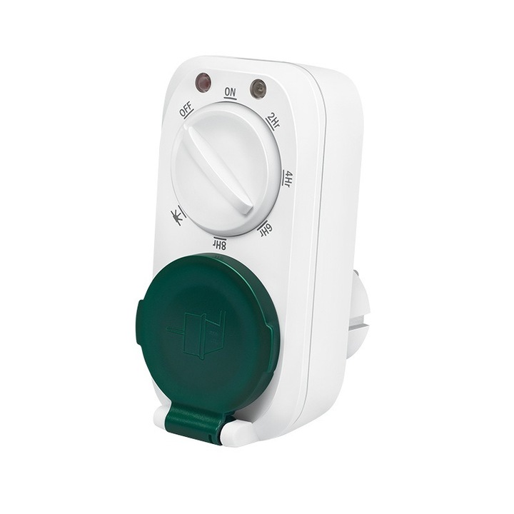 Интелигентен контакт Logilink, Schuko x 1, връзка чрез мъжки Schuko, 16 A, механично превключване на времето, 7 предварителни настройки, защита срещу пръски вода IP44, бял