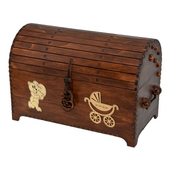 Cufar pentru trusou botez, personalizat, din lemn maro, lucrat manual Cufar pentru trusou botez, personalizat, din lemn maro, lucrat manual