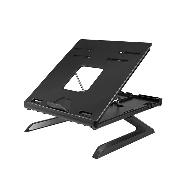 Suport de birou Logilink laptop, 9 pozitii, suporta dimensiuni 10-15.6″, pliabil, holder pt. smartphone, Negru