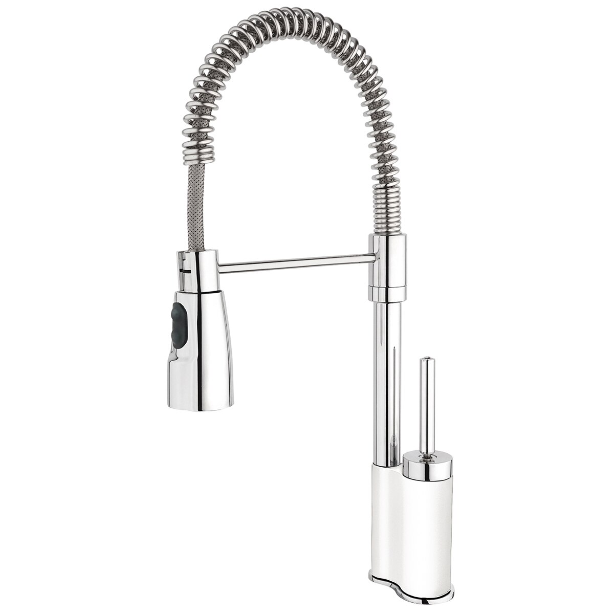 Baterie CookingAid Spring White 40 cu cap flexibil detasabil si buton interschimbabil jet si dus si finisaj cromat cu baza alba