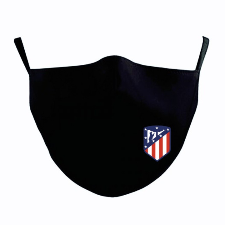 Комплект от 2 защитни маски от 100% памук, персонализирани с бродерия на Atletico Madrid, за многократна употреба, 2 слоя, Magic Mirror Fashion®, черни