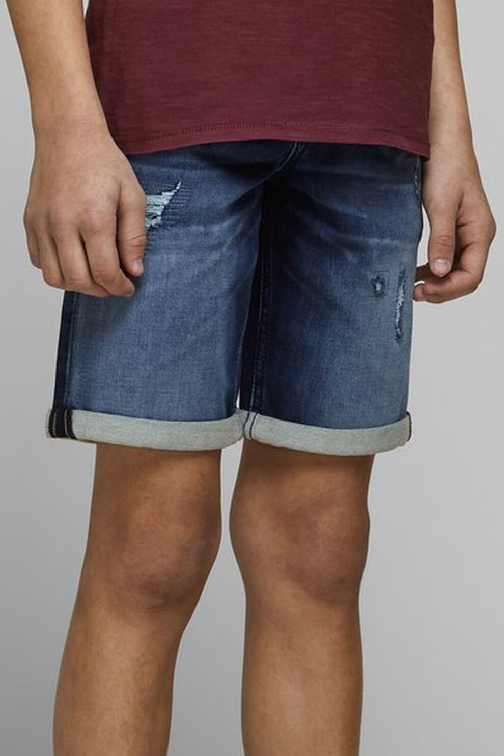 Jack&Jones, Bermude din denim, baieti, cu 5 buzunare, Bleumarin, Bleumarin