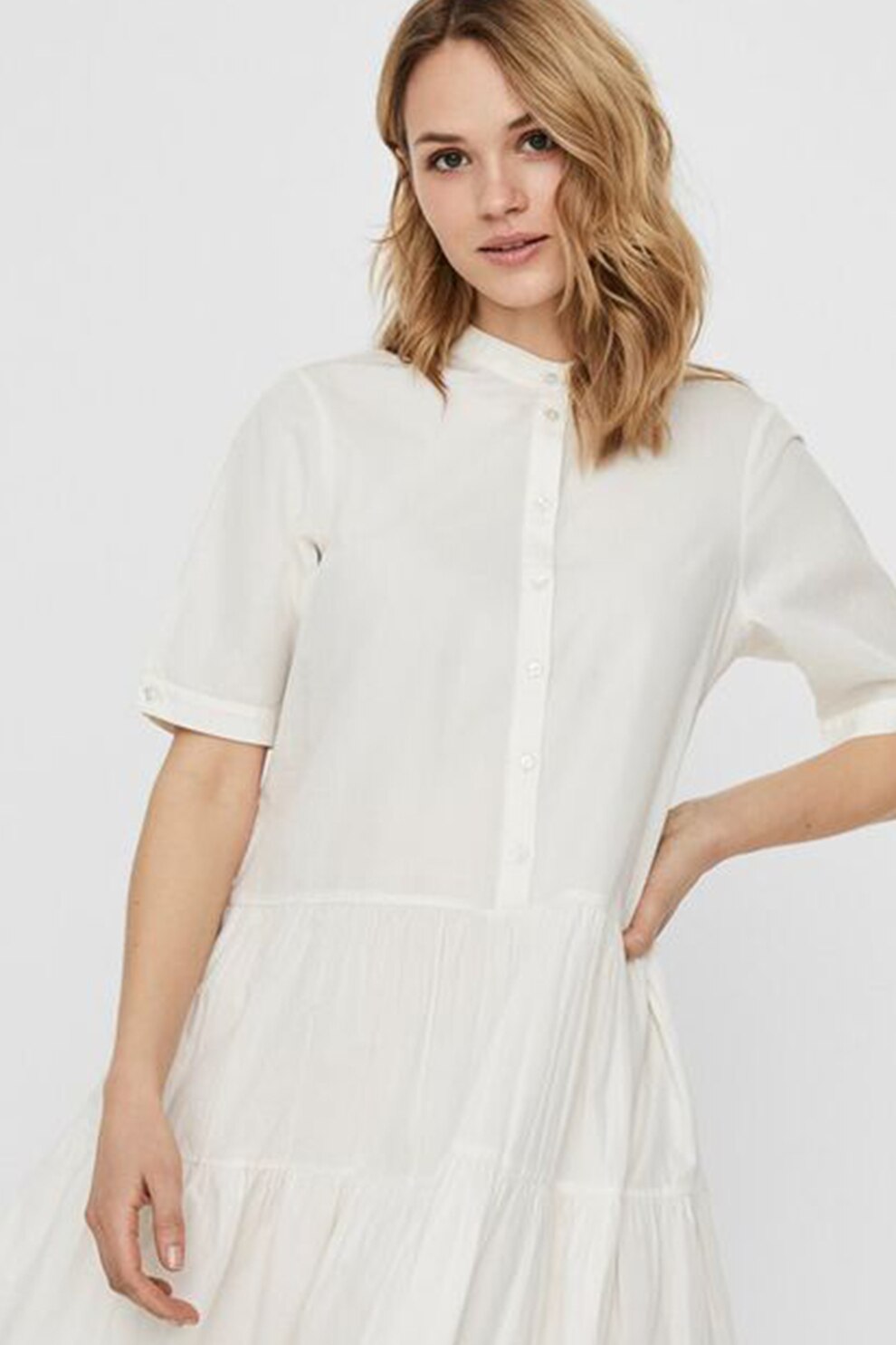 Vero Moda, Rochie mini de bumbac organic cu croiala A, Alb