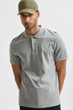 Selected Homme, Tricou polo din bumbac organic Paris, Gri