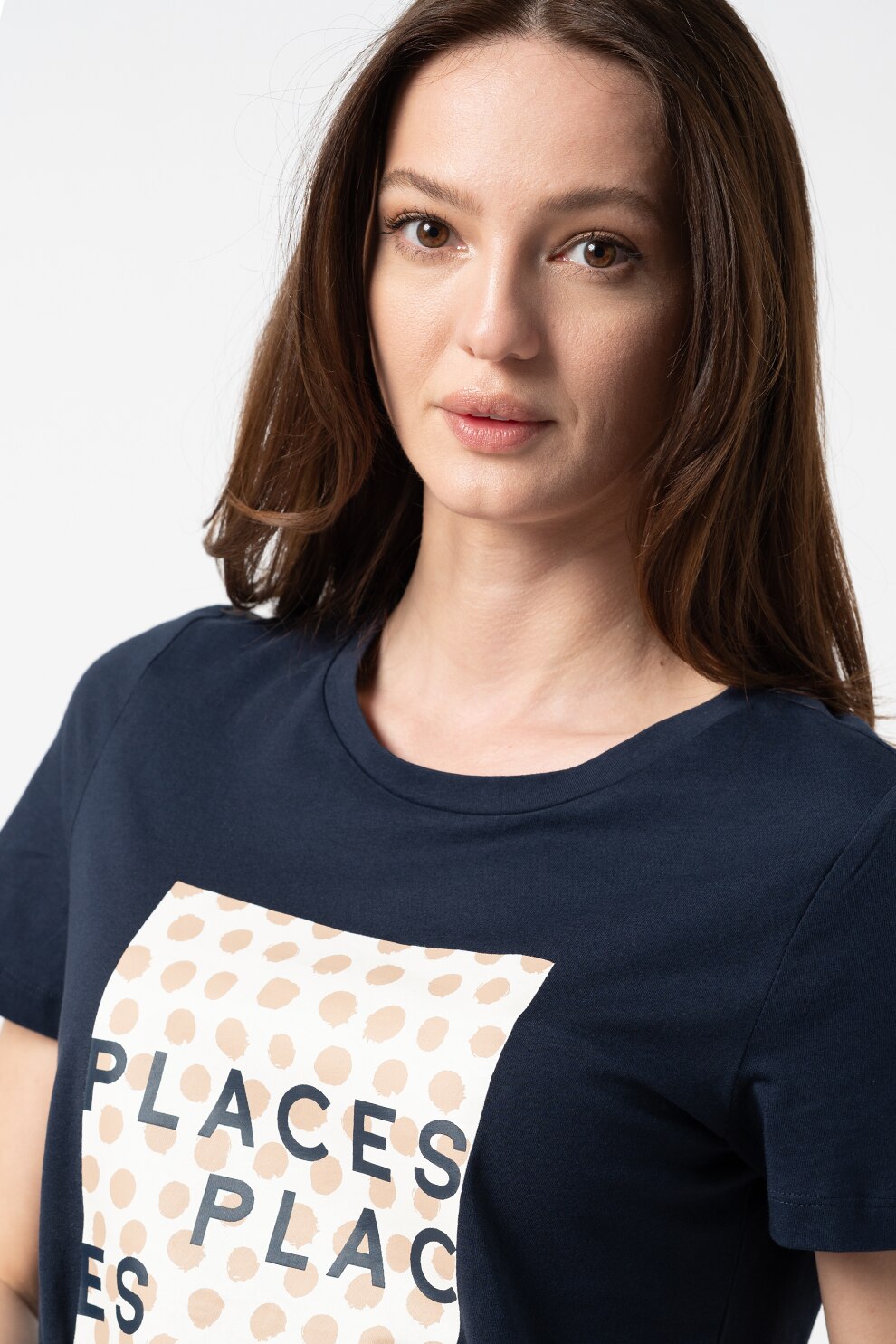 Vero Moda, Tricou de bumbac organic Atena Olly, Bleumarin/Maro deschis/Crem