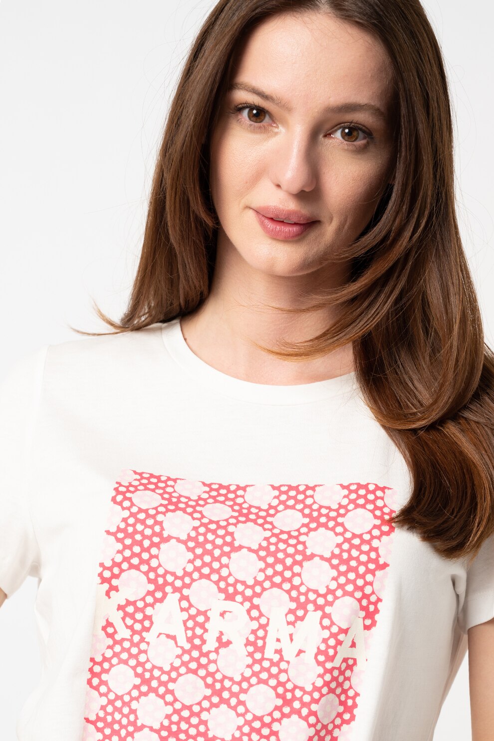 Vero Moda, Tricou de bumbac organic Atena Olly, Alb/Rosu/Roz pastel
